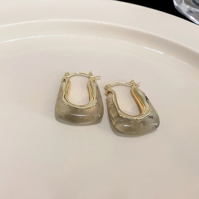 Green Pink Transparent Resin Earrings For Women Girls Geometric Irregular Stud Earrings 2023 New Trendy Ear Jewelry for Party