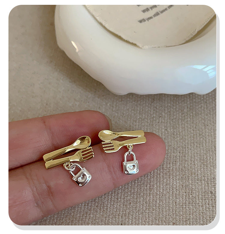 Korean Style Light Luxury Spoon Fork Earrings for Women, Unique Design, Versatile Earrings