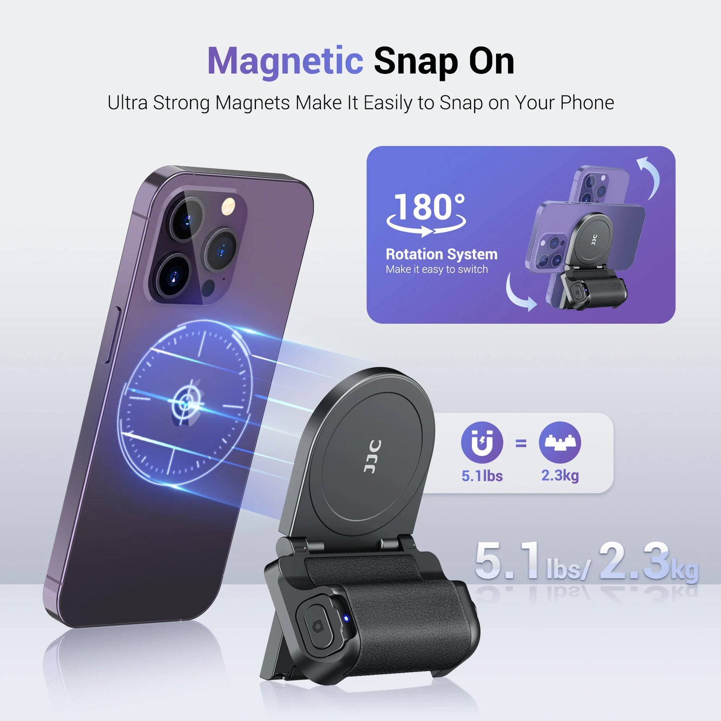JJC Magnetic Phone Grip Selfie Photo Bracket With Wireless Remote Control 1/4" Screw Phone Mount For iPhone 16 15 14 13 series