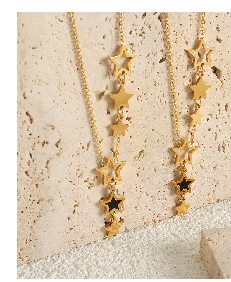 Trendy Star Pendant Necklace for Women High Quality Stainless Steel Gold Plated Chain Black Acrylic Fashion Jewelry Accesories