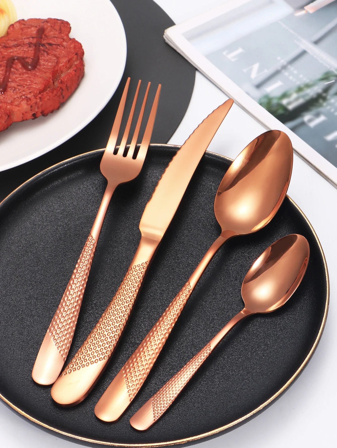 24pc Stainless steel tableware star steak knife and fork dessert fork spoon family suits
