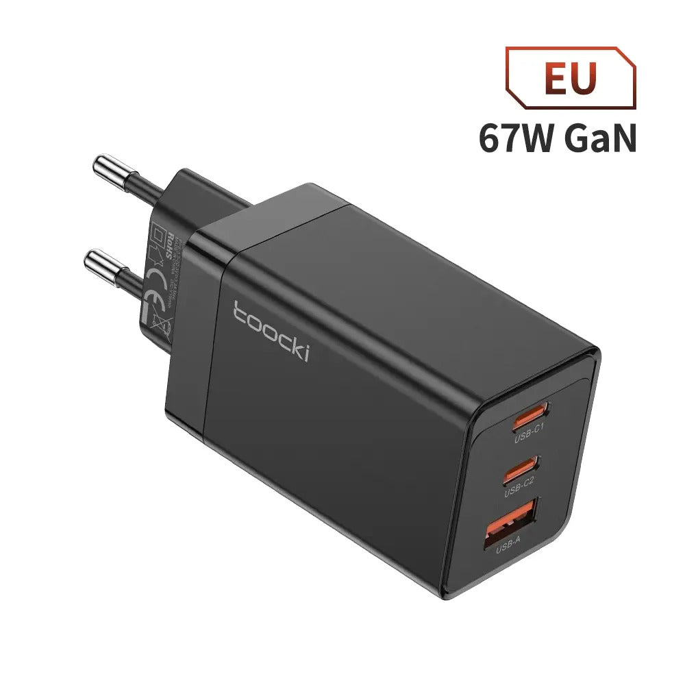 Toocki 67W GaN USB C Charger QC4.0 65W PD 3.0 Type C Fast Charger Quick For iPhone 16 15 14 13 Pro Samsung Xiaomi Huawei MacBook