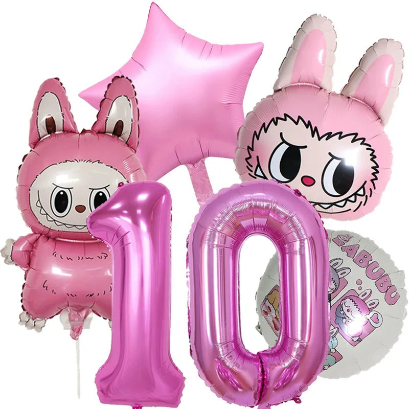Cartoon Labubu Monster Balloons Set Pop Marts Number 1-10 Birthday Aluminum Film Balloon Kids Party Decoration Room Decor Gift