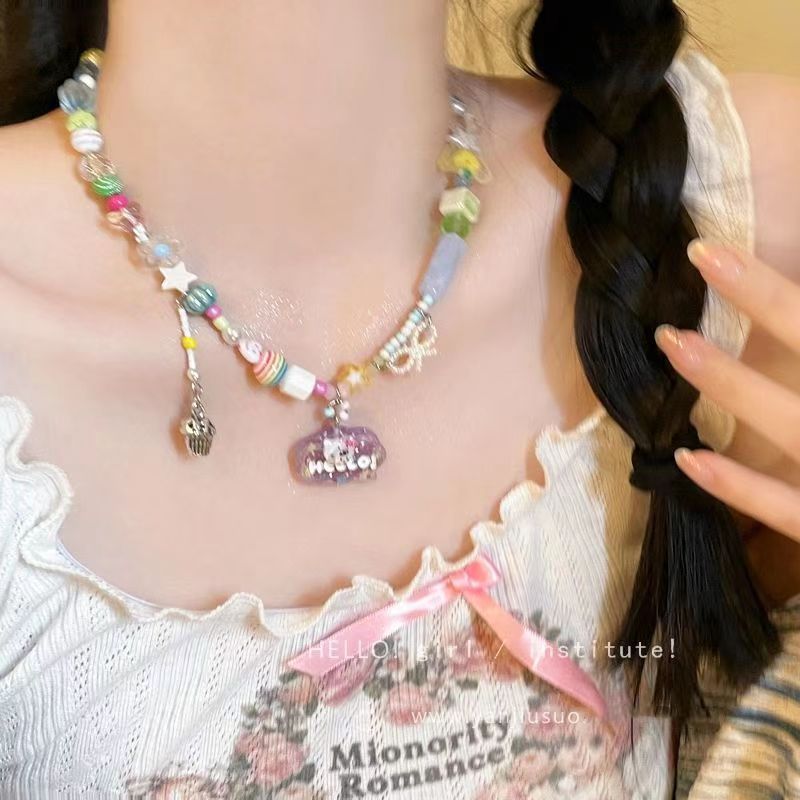 Candy Color Dopamine Necklace for Women Versatile Niche Design Beaded Choker Chain Sweet Cool Girl Neck Chain Internet Celebrity Jewelry