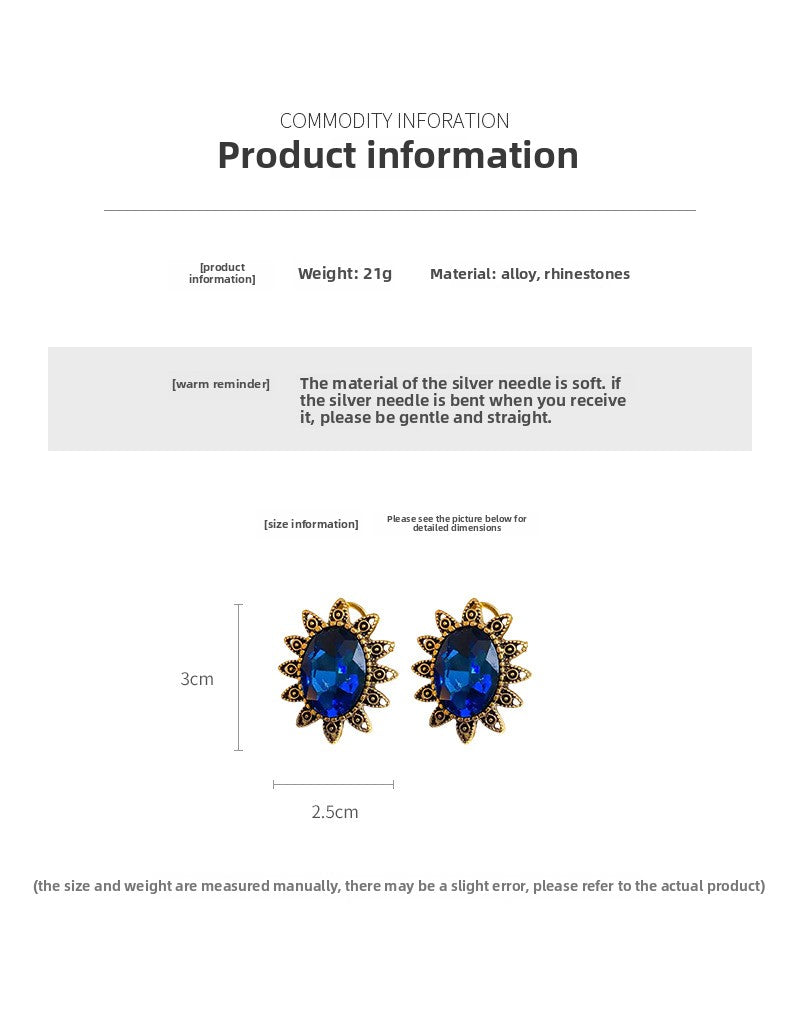 Silver Needle Diamond Ear Clip without Ear Holes Middle Ancient Niche Retro Earrings Exaggerated High-end Earrings