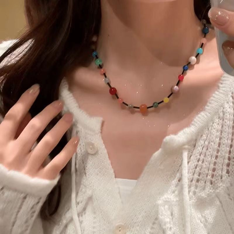 2025New Dopamine Color Apple XINGX Beaded Necklace Internet Celebrity Light Luxury Minority Summer Colorful Clavicle Chain