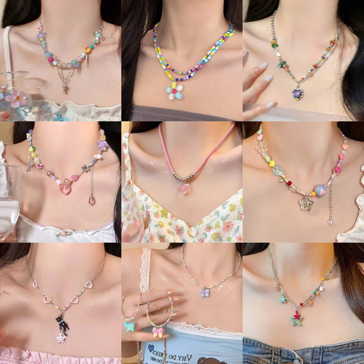 Candy-Colored Dopamine Necklace for Women All-Match Special-Interest Design Beaded Clavicle Chain Sweet Cool Hot Girl Necklace Online Influencer Jewelry