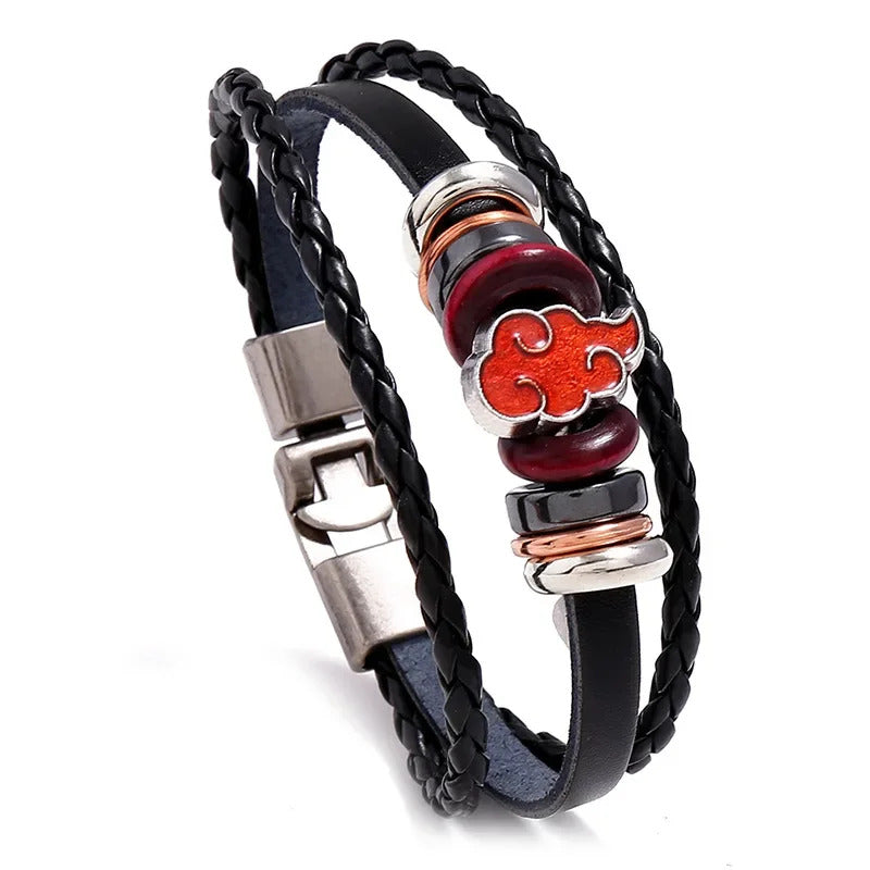 1Pc One Piece Luffy Pirate Bracelet Japan Cartoon Action Figure Toys Punk Black Leather Braided Punk Rock Bangles Bracelet Gifts