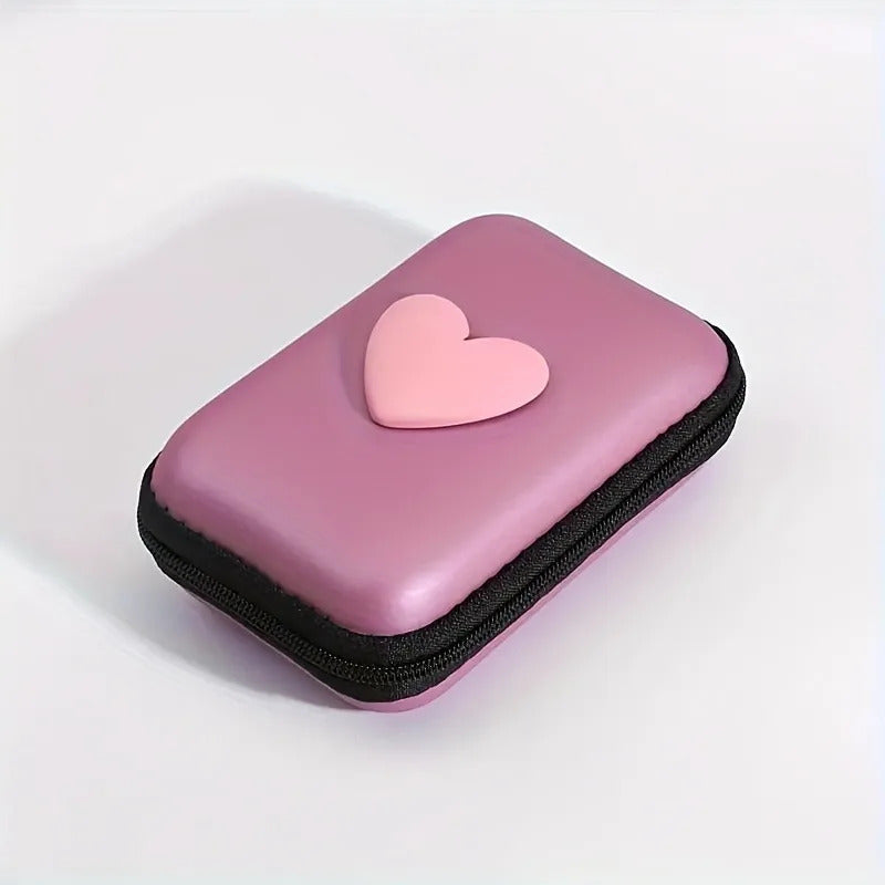 3D Love Heart Headphone Data Cable Storage Bags Charger Power Bank Rectangular Box Zipper Bag Pocket Pouch