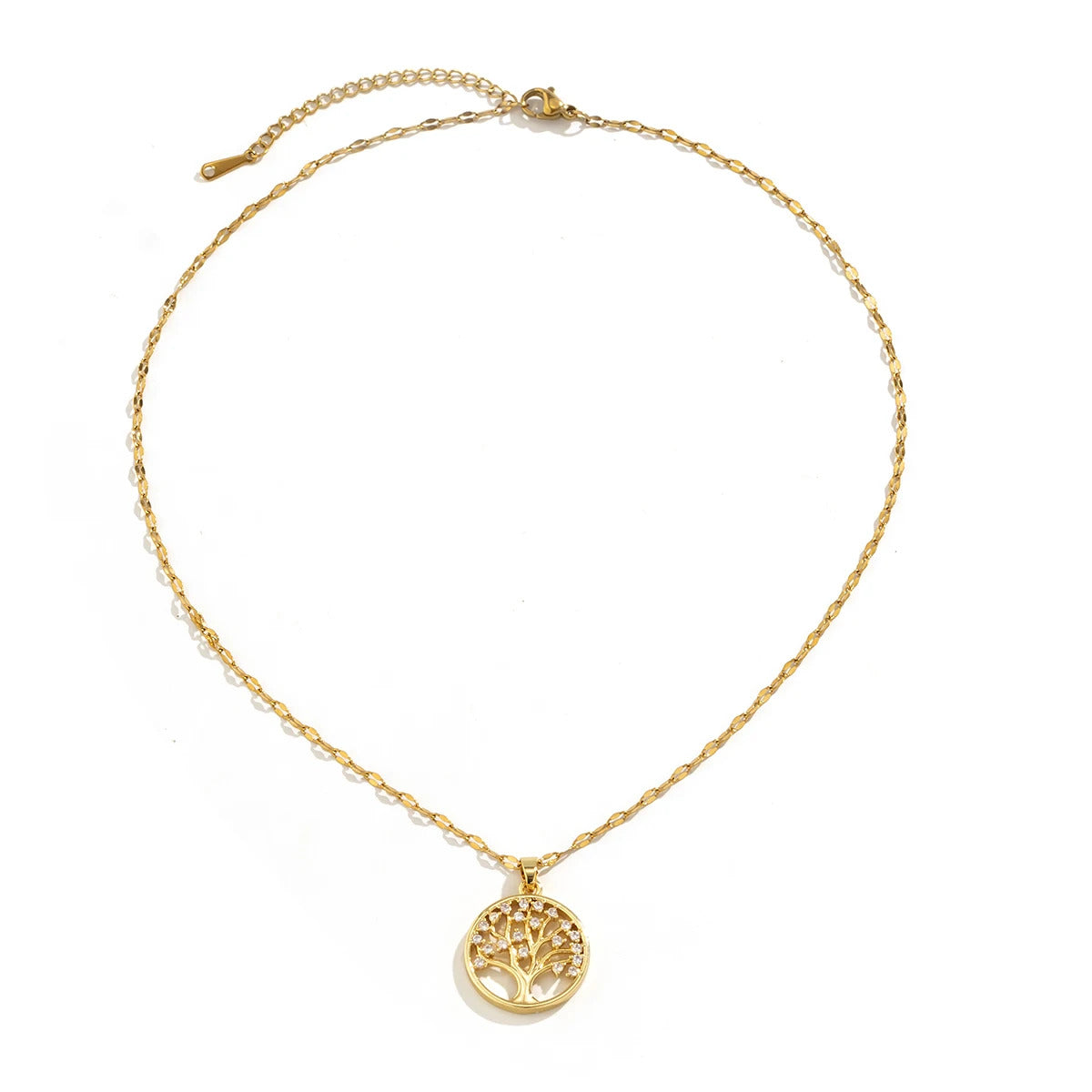 Temperamental Luxury Rhinestone Tree of Life Pendant Necklace Women Vintage Stainless Steel Waterproof Chain Aesthetic Jewelry