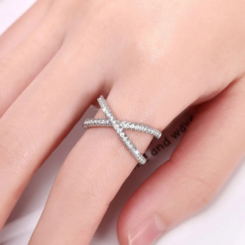 Huitan Fashion Cross Finger Rings for Women 3 Metal Colors Paved Dazzling Cubic Zirconia Simple Stylish Female Rings Hot Jewelry