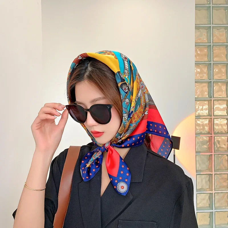 Luxury Design 70*70cm Horse Print Silk Square Scarf Women Soft Satin Hairband Neckerchief Office Hijab Headband Foulard Gift