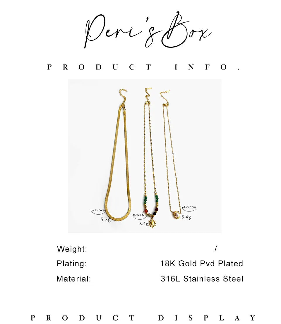 Peri'sbox Imitation Pearl Natural Stone Sunflower Pendant Necklace Women's Stainless Steel Flat Snake Chain Stackable Jewelry