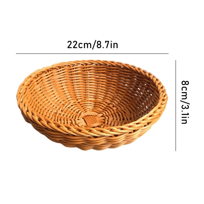 Round Natural Fruit Baskets Food Storage Bowl Decorative Rattan Wicker Serving Basket For Dessert Snacks Bread Baskets 22/25cm