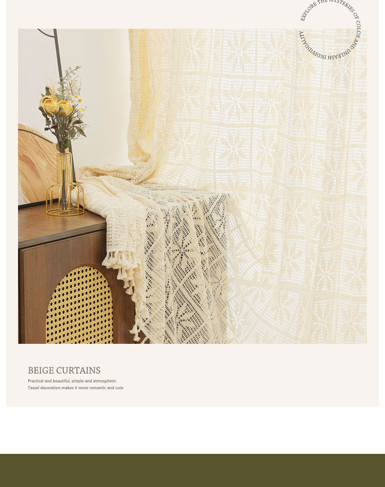 American Pastoral Cotton Woven Tablecloth Lace Hollow Crochet Tassel Dining Tablecloth French Cover Cloth Vintage Ins Tablecloth