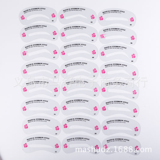 Cross-Border Hot Sale Novice Eyebrow Trimmer 24 Models Suit Eyebrow Stencil Eyebrow Stencil Beauty Tools Wholesale