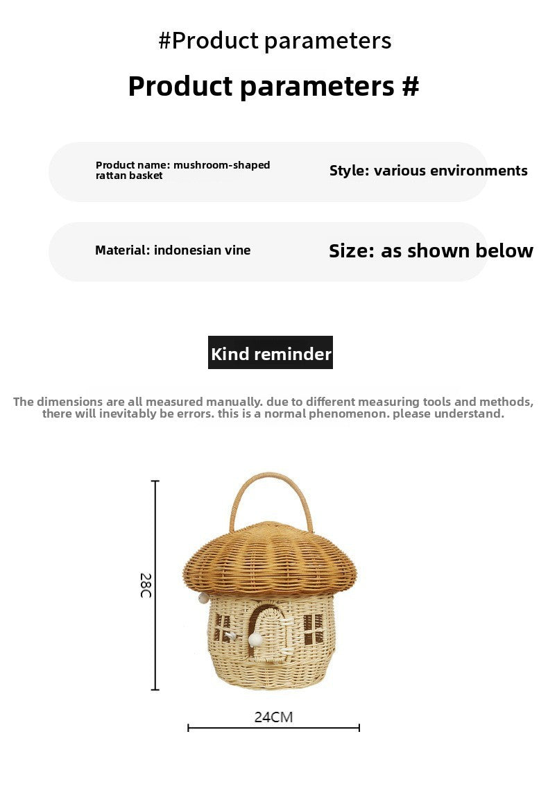 Acorn Handbag Handmade Rattan Mushroom Storage Box Children's Toy Basket Woven Storage Basket Photography Props