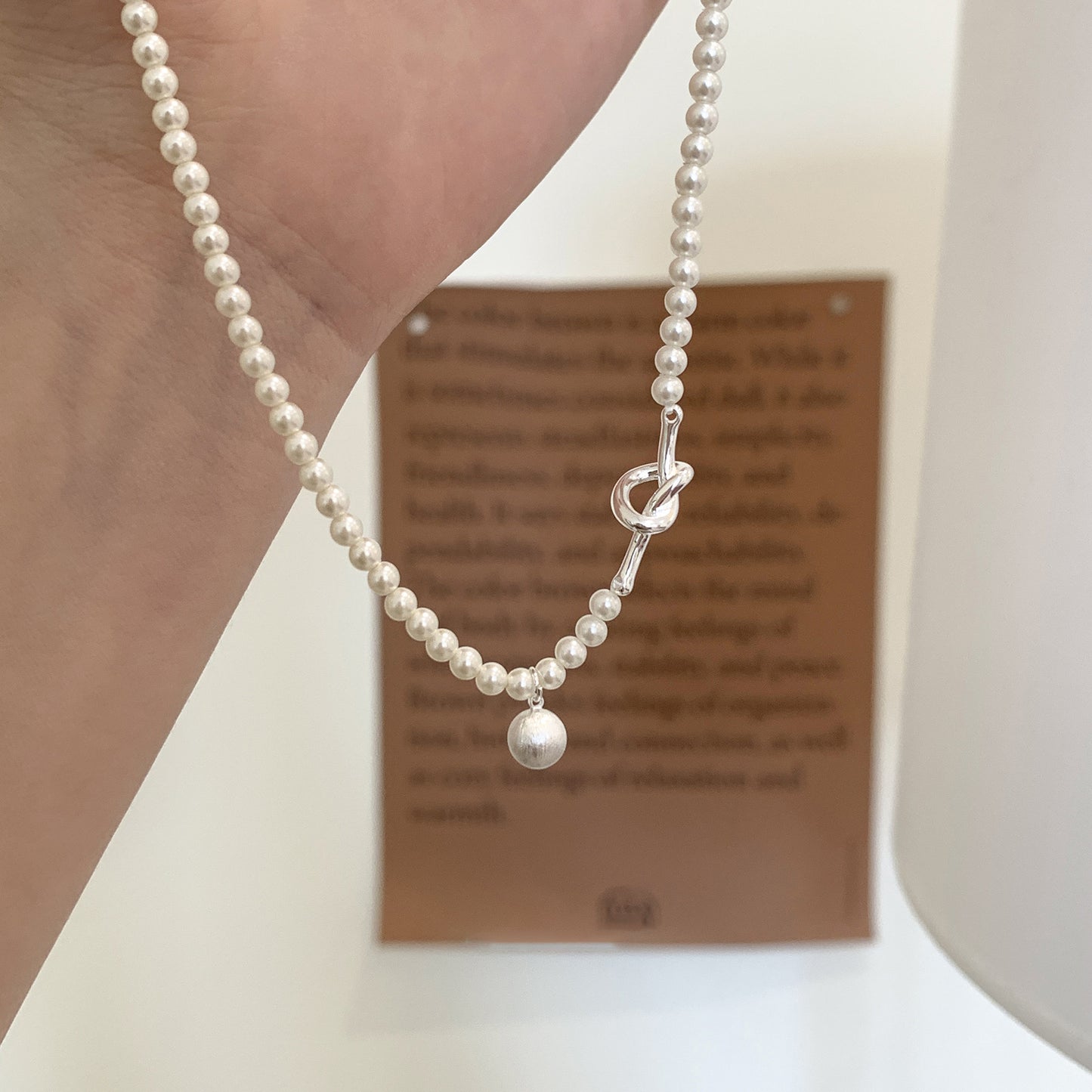 S925 Sterling Silver Brushed Round Ball Pendant Pearl Necklace for Women, Niche Design, Versatile, High-End Clavicle Chain