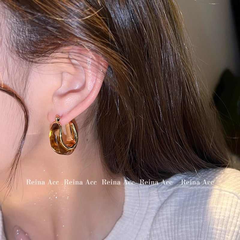 Maillard Earrings Earrings Brown Niche Design High-grade Ring Earrings Light Luxury Summer