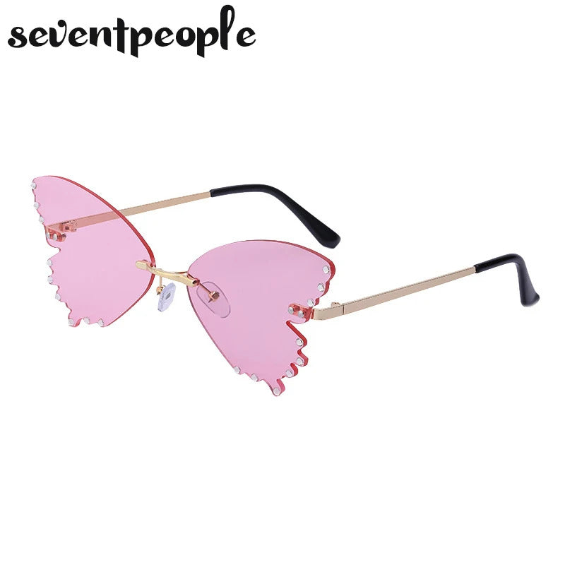 Diamond Butterfly Sunglasses Women 2023 Luxury Brand Designer Fashion Rimless Sun Glasses For Female Unique Party Shades Eyewear
