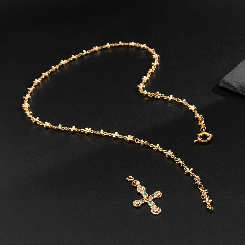 IngeSight.Z Vintage Luxury Jesus Cross Pendant Women Necklace 2024 Trend Design Adjustable Clavicle Chain Ladies Party Jewelry