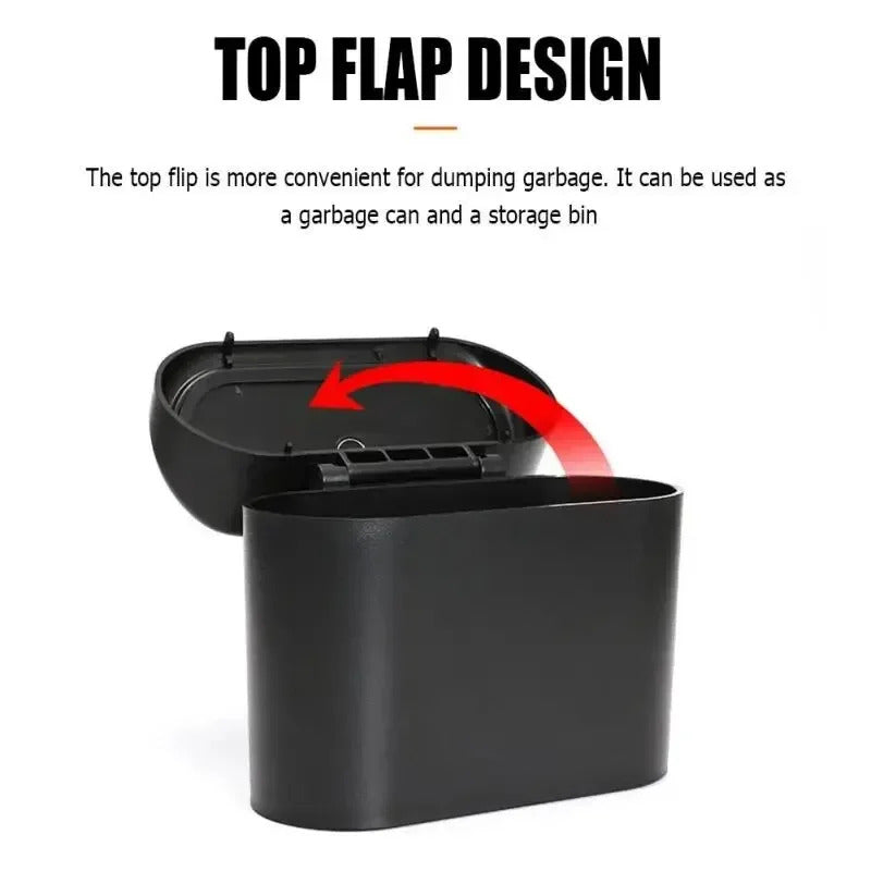 Car Flip Top Trash Can Interior Trash Storage Organizer Storage Box Black ABS Square Universal Organizer Interior Accessories