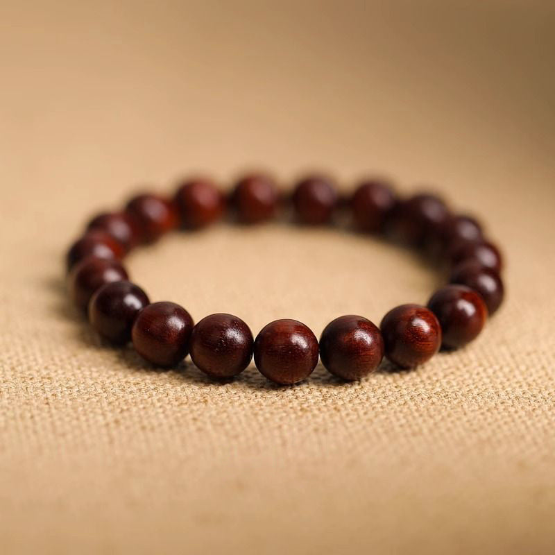 Natural Small Leaf Red Sandalwood Bracelet for Men and Women Couples Black Ebony Wooden Buddhist Beads Golden Silk Sandalwood Bracelet Hetian Jade Top Beads