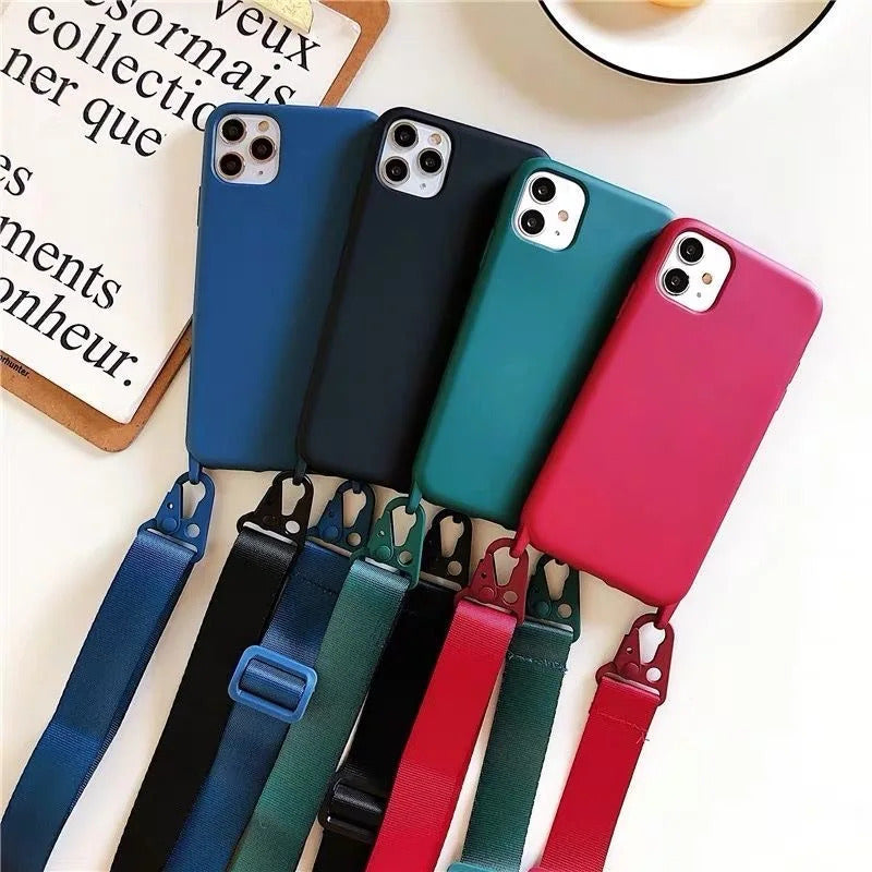 2025 Crossbody Strap Lanyard Silicone Phone Case For iPhone 16 15 14 13 12 Mini 11 Pro Max Plus Candy Color Soft TPU Back Cover
