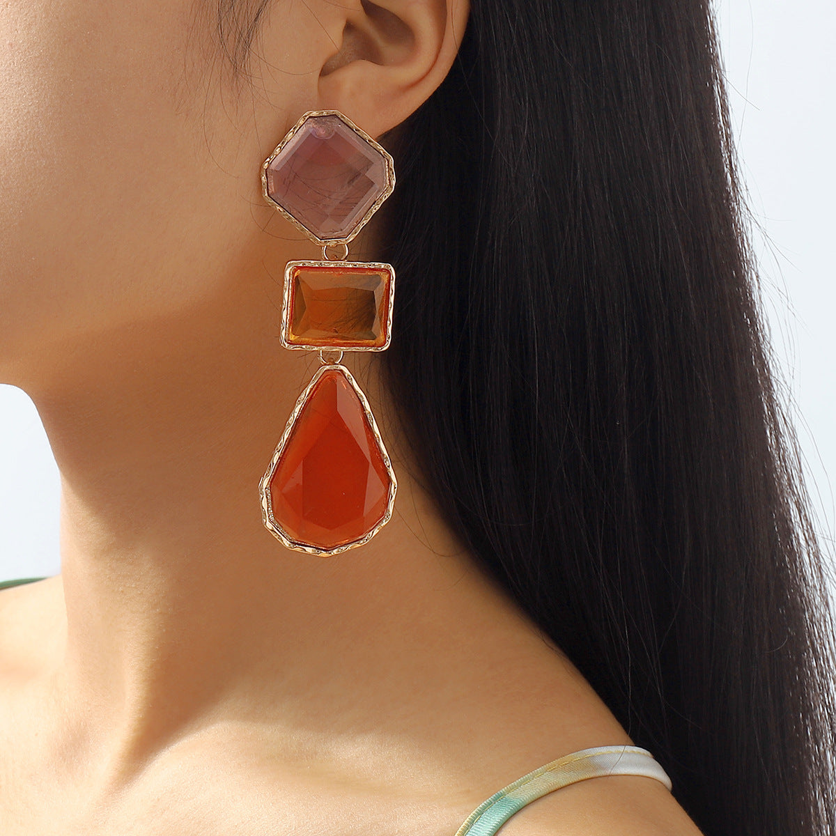 Trendy Accessories ZA Personality Fashion Exaggerated Geometric Resin Colorful Earrings Necklace