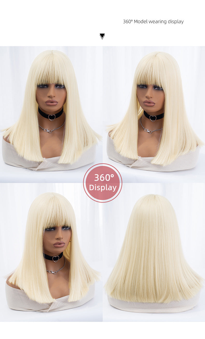 Wholesale European and American Cross-border Wigs Straight Hair Girl Group Daily Natural Full Bangs Full Head Wig Fashion JK Realistic Synthetic Hair