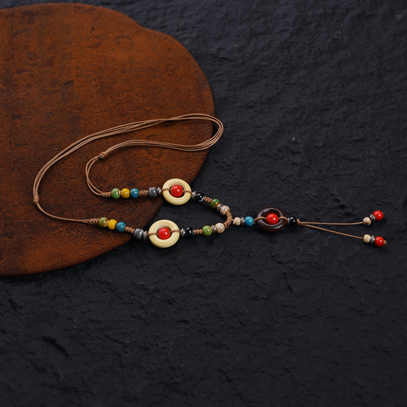 Jingdezhen Ceramic Necklace Women's Light Luxury Niche Autumn and Winter Sweater Necklace