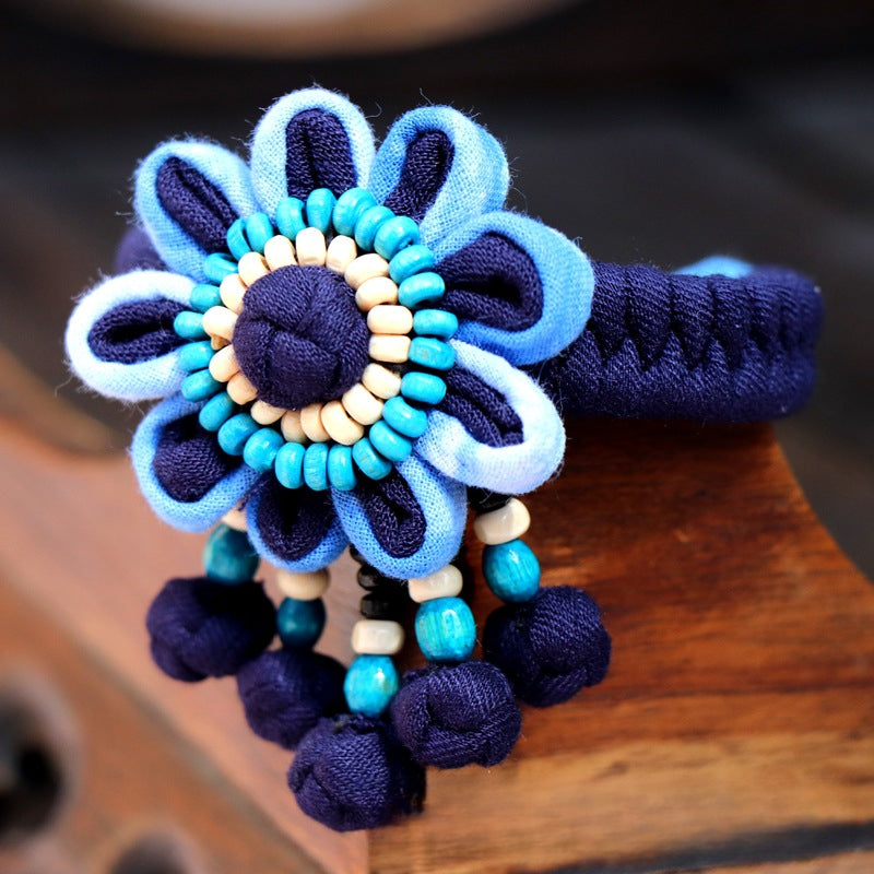 Blue Tie Dye Cloth Bracelet Dali Lijiang Hot Sale Hand-stitched Flower Fabric Bracelet Bracelet