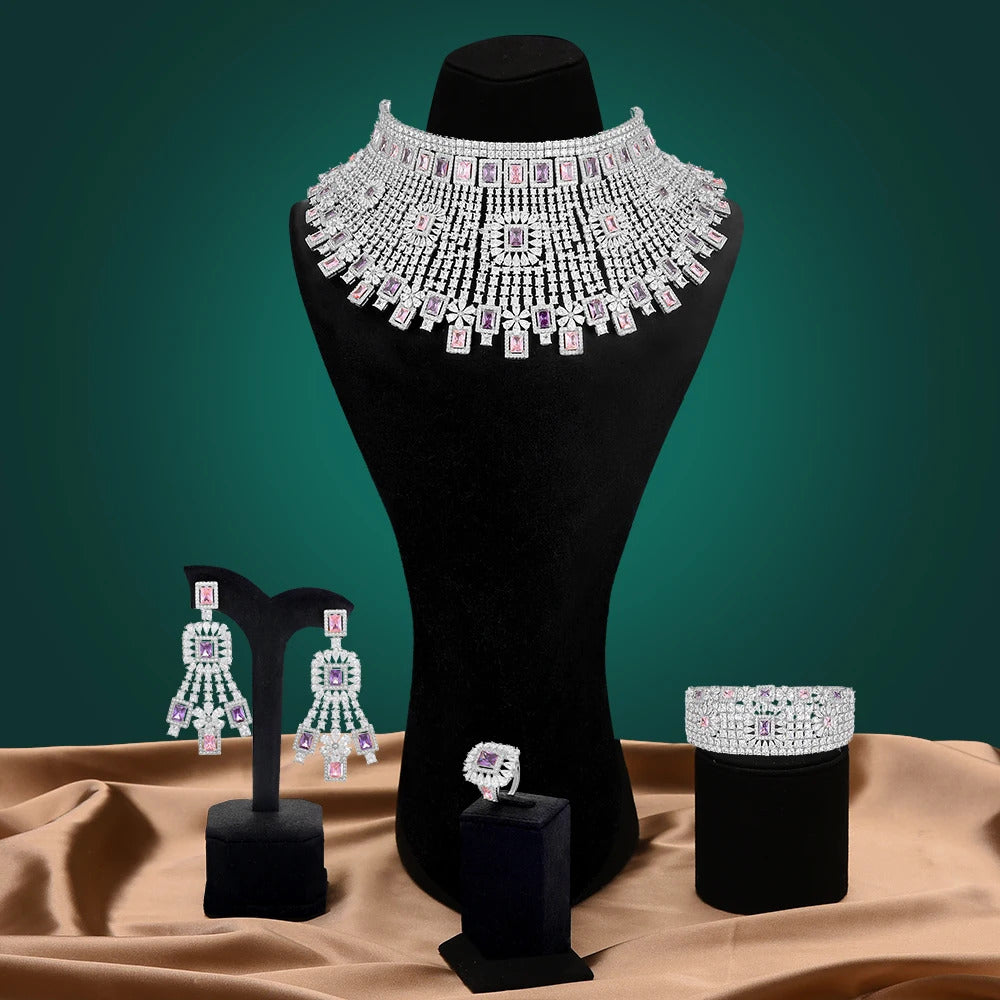 GODKI Luxury 4PCS Chokers Necklace Earring Sets Cubic Zirconia jewelry Sets for women Wedding Indian Bridal Jewelry Sets 2021