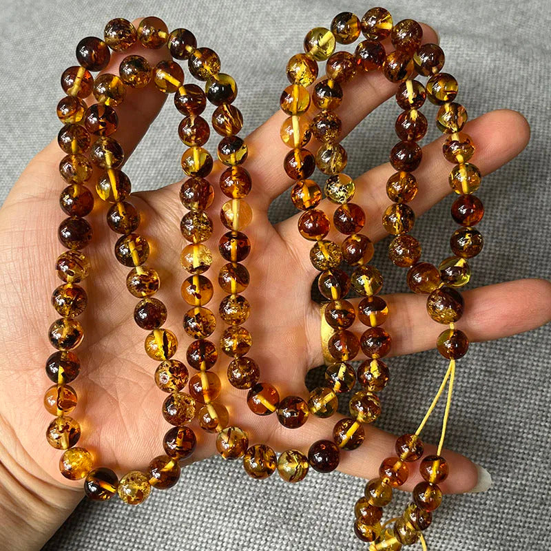 6mm-9mm Original Amber Bracelet for Men Women Unique Diy Flower Beads Rosary Long Necklace Baltic 2025 New Natural Stone Jewelry