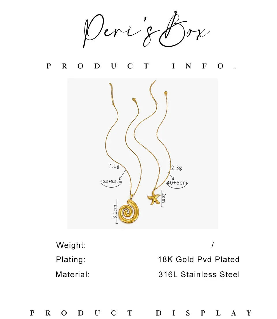 Peri'sbox New Fashion Starfish Hollow Vortex Spiral Pendant Necklace for Women 18K Gold Plated Tarnish Free Jewelry Gifts Summer
