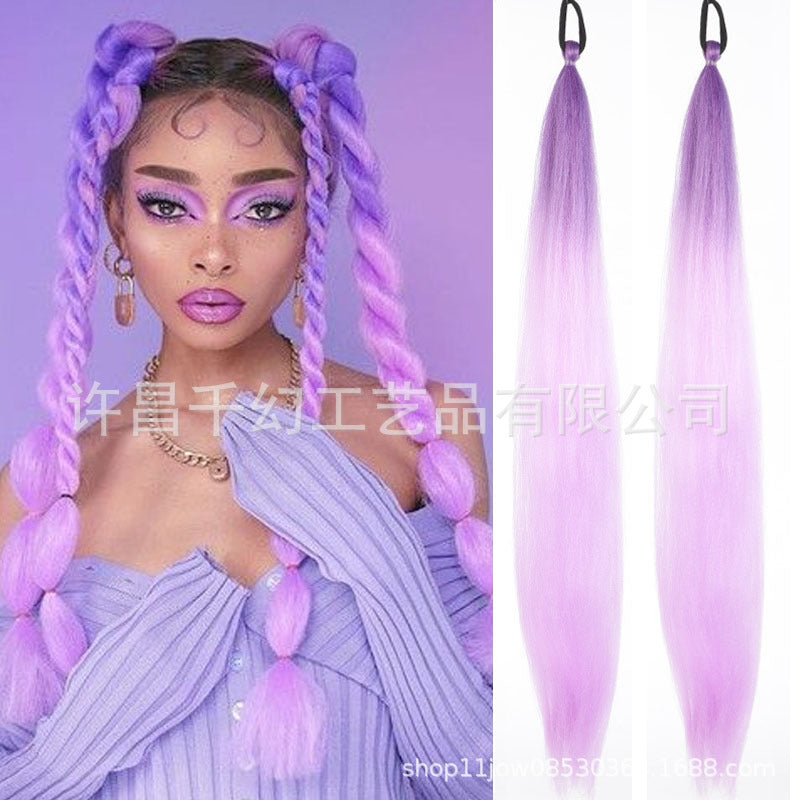 Children Girl Rubber Band Ponytail Wig Boxing Braid Color Elastic String Braid Ponytail Wig Connecting Braid