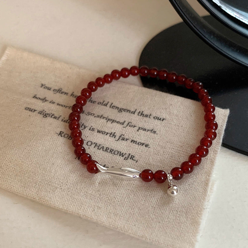 S925 Sterling Silver Fresh Style Red Agate Small Fish Bracelet for Women, Niche Design, Light Luxury, Versatile New Bracelet