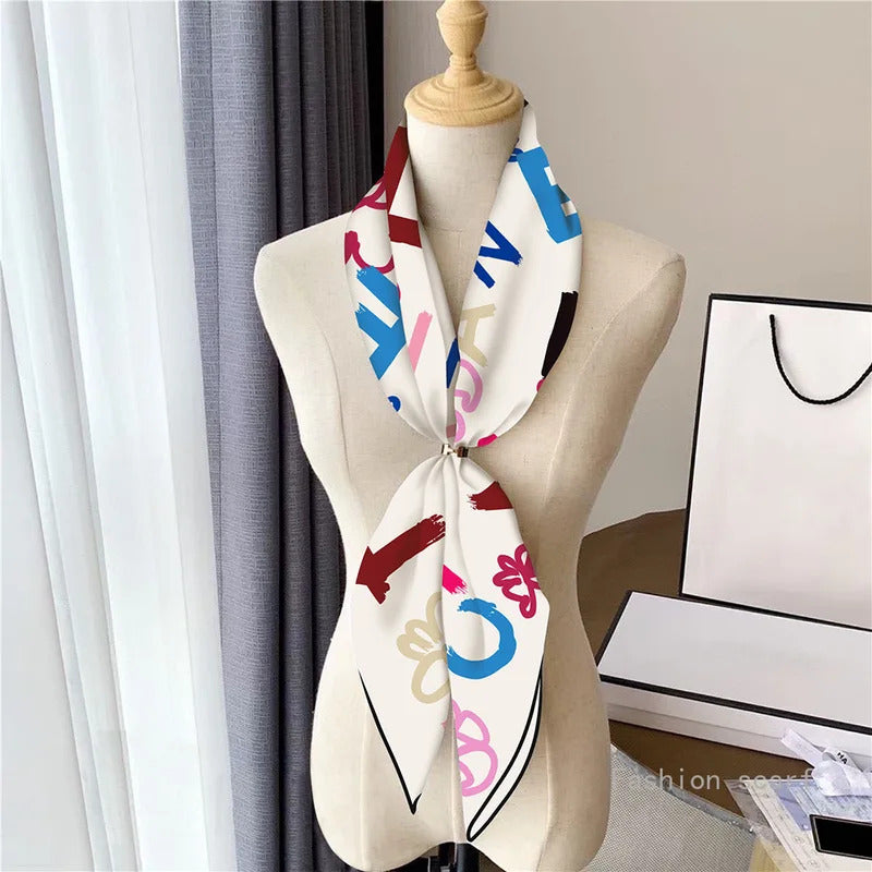 French Style New Black and White Letter Color Matching Women's Shawl Large Square Scarf Twill Silk Headscarf Scarf Wholesale