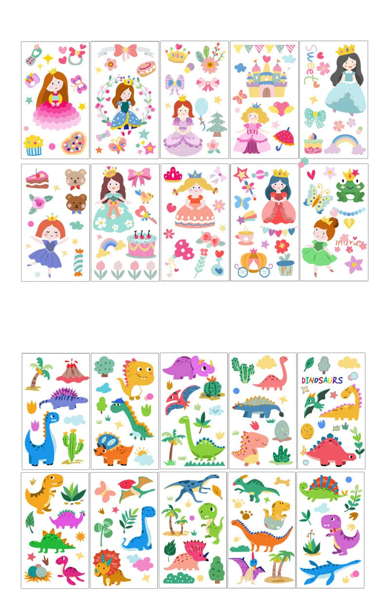 10 Pack Fake Tattoo Stickers Cartoon Temporary Tattoos Kids Arms Diy Body Art Cartoon Collection Mermaid Animals Astronaut