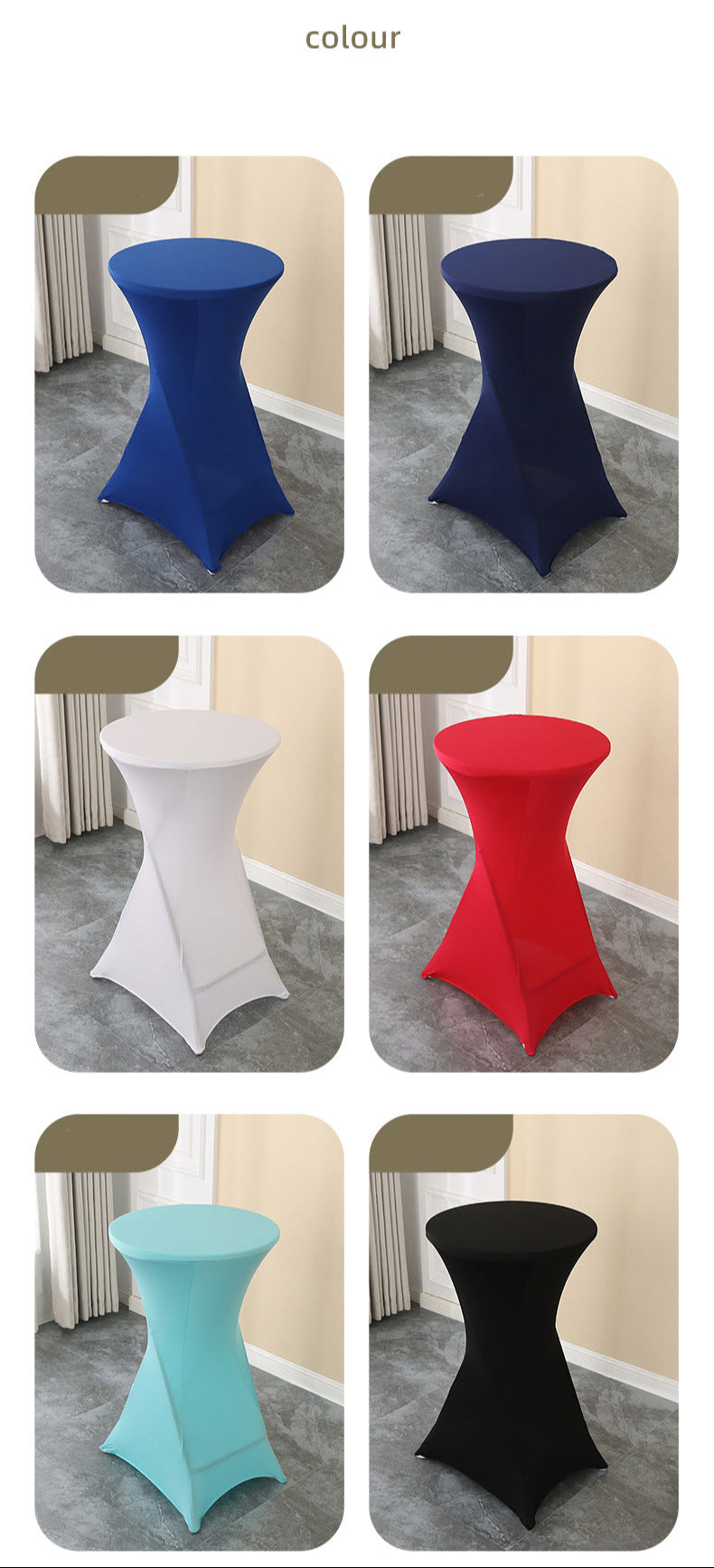 Elastic Table Cover High-End Banquet Wedding Hotel Cocktail Table Cover Table Skirt Table Skirt Cross-Border round High Leg Bar Counter Set