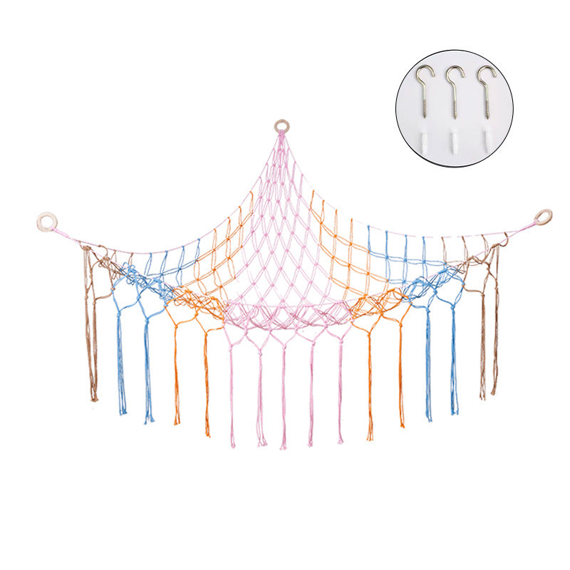 Handwoven Children's Room Corner Toy Storage Hammock Bedroom Decoration Triangle Plush Toy Storage Net