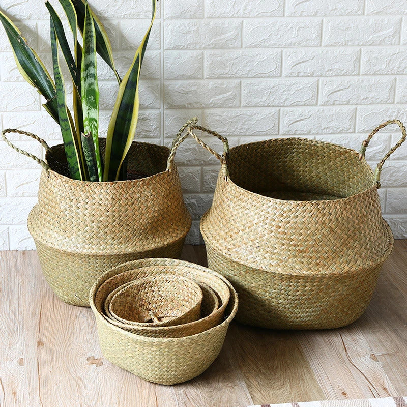 Seaweed Wicker Basket Rattan Hanging Flower Pot Dirty Clothes Basket Storage Basket Cesta Mimbre Basket Picnic Basket
