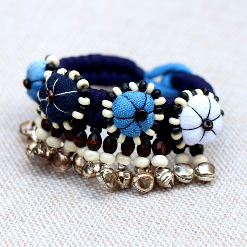 Blue Tie Dye Cloth Bracelet Dali Lijiang Hot Sale Hand-stitched Flower Fabric Bracelet Bracelet