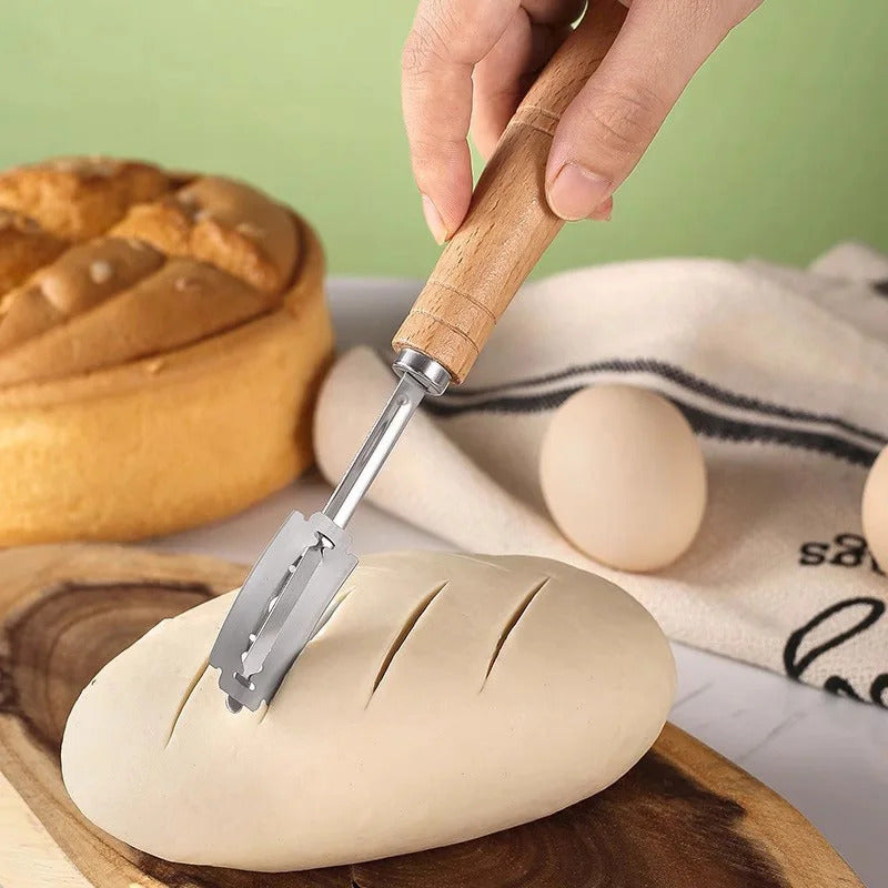 Wood Bread Cutter French Bread Blades Kitchen Gadgets Wood Long Handle Baking Accessory European Style Curved Arch Toast Knife