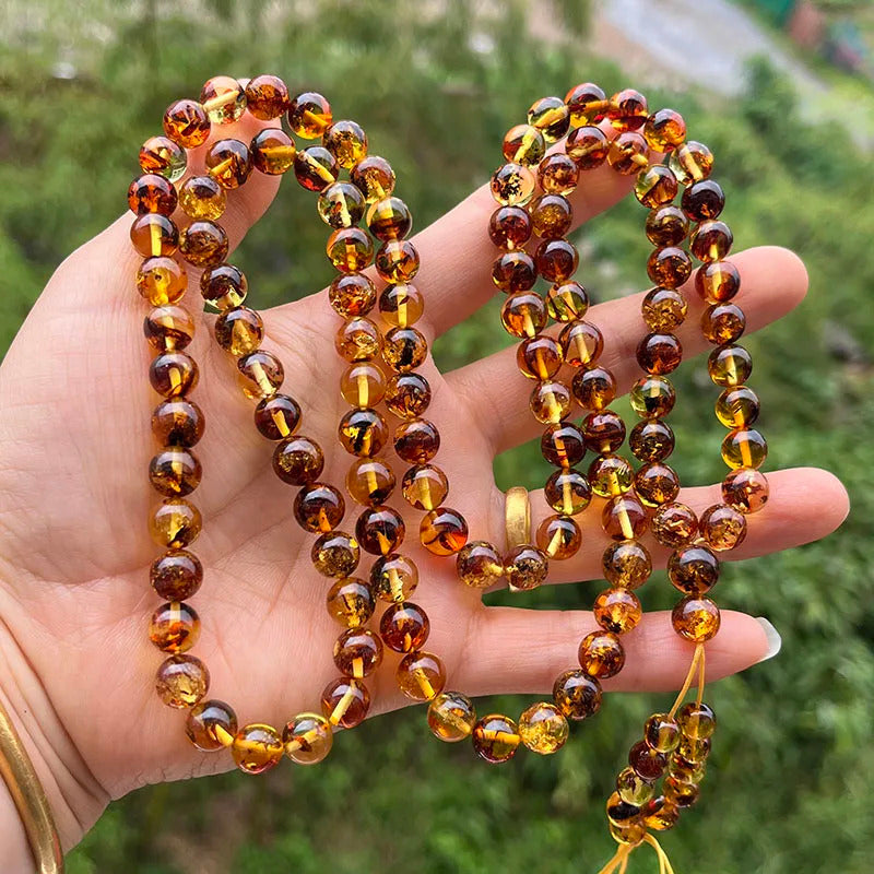 6mm-9mm Original Amber Bracelet for Men Women Unique Diy Flower Beads Rosary Long Necklace Baltic 2025 New Natural Stone Jewelry