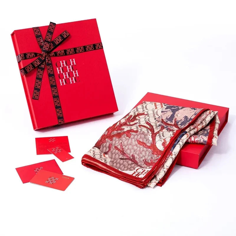 A Fashionable Style Silk Material 180-70cm Women's Silk Scarf Men's Decorative Sunshade Warm Lightweight Gift Box Packaging