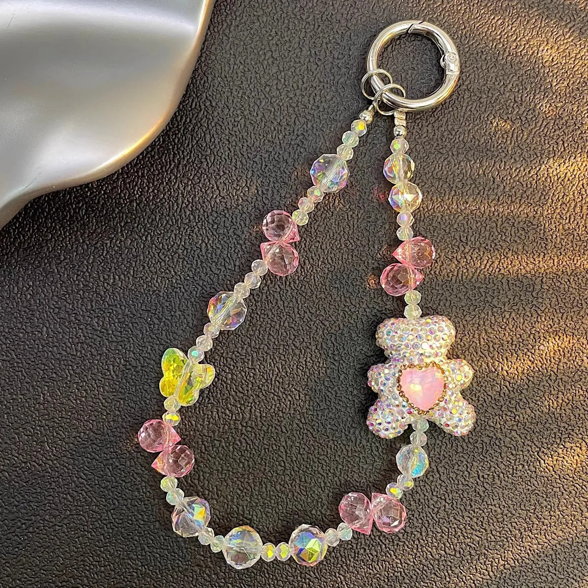 Luxury high-end full-diamond cartoon bear mobile phone lanyard beaded crystal mobile phone chain portable hanging chain bag key