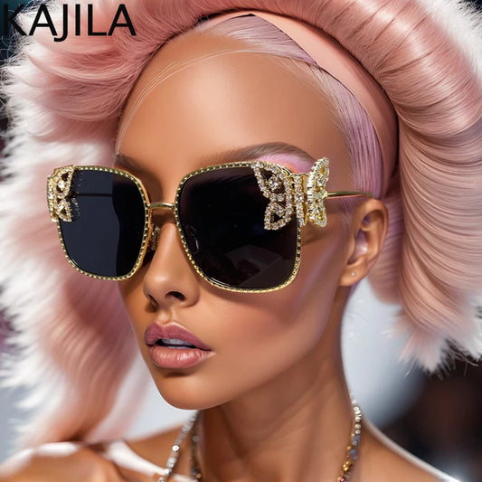 Oversized Square Sunglasses Women Rhinestone Butterfly Frame Sun Glasses 2025 Luxury Brand UV400 Protection Eyewear For Ladies