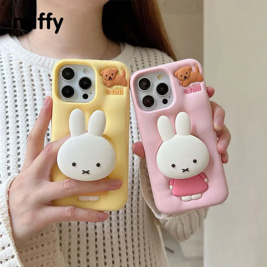 Kawaii Miffy Phone Case 12/13/14/15/16ProMax All Inclusive Silicone Soft with Bracket Shell Anti-drop Christmas Toy