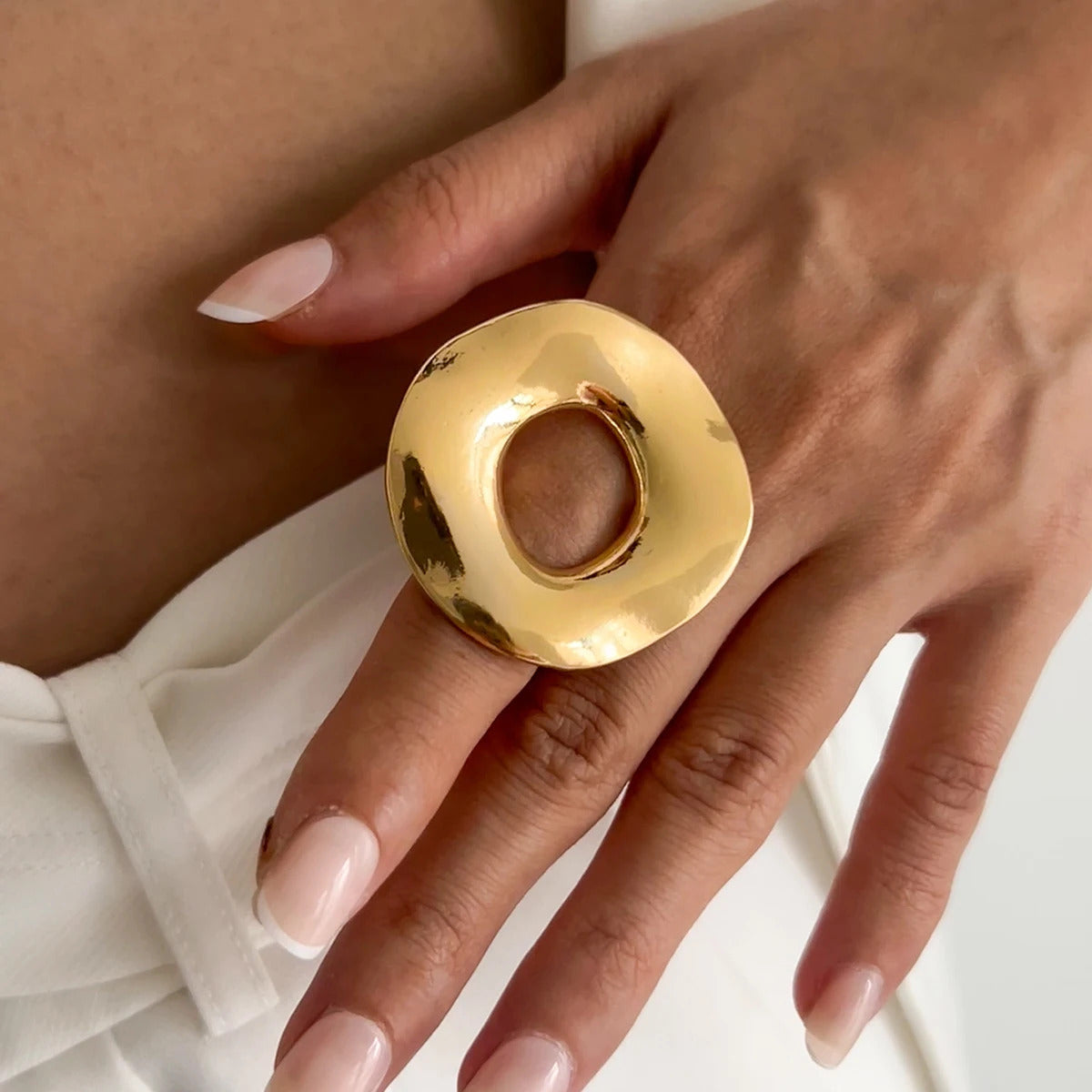 Ingemark Creative Unique Metal Petal Flower Branch Open Ring Women Punk Gold Color Geometric Adjustable Rings Y2K Couple Jewelry